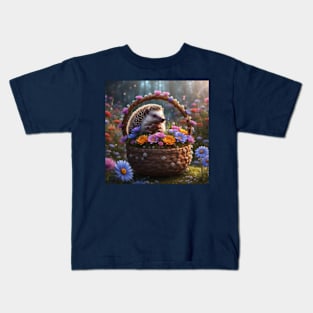 Baby Hedgehog in a Flower Basket Kids T-Shirt